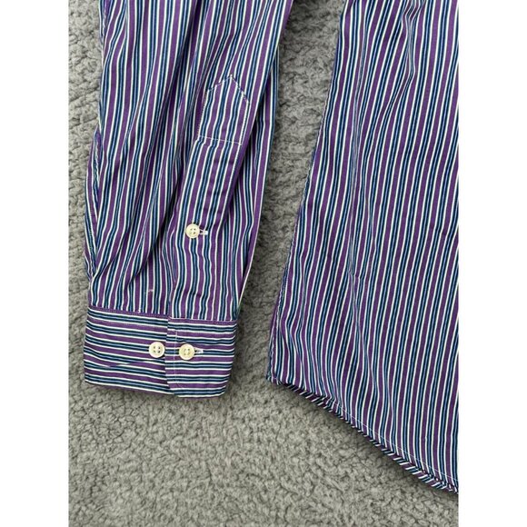 Ralph Lauren Mens Large Long Sleeve Button Down Shirt Purple Striped Custom Fit - Picture 3 of 11